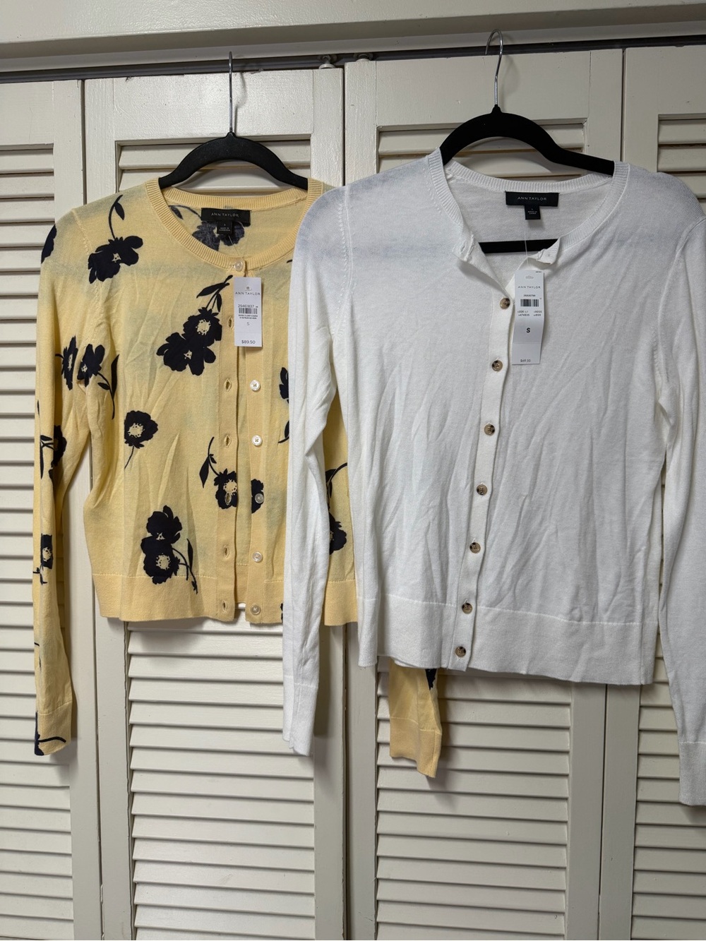 NWT Ann Taylor Yellow Floral  & Ann Taylor White Button-Front Cardigan $159